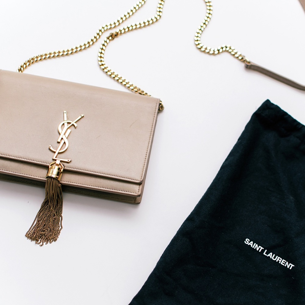 💎✨Authentic✨💎 Saint Laurent chain wallet in dark beige with tassel